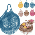 Reusable Cotton Mesh Net Shopping Bag, Foldable String Tote - Sky Blue - view 5