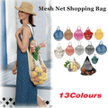 Reusable Cotton Mesh Net Shopping Bag, Foldable String Tote - Steel Grey - view 2