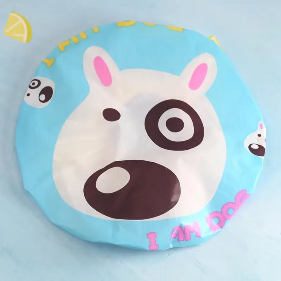 Reusable EVA Shower Cap with Elastic Edge - Cartoon Dog Print
