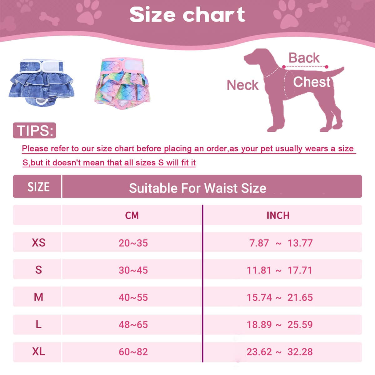 Reusable Female Dog Diaper Pants with Skirt - Mermaid Scale Print, Size S (Waist 30-45 cm) - view 4