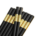 Reusable Fibreglass Chopsticks, 10 Pairs - Black with Gold Flame Swirl Band