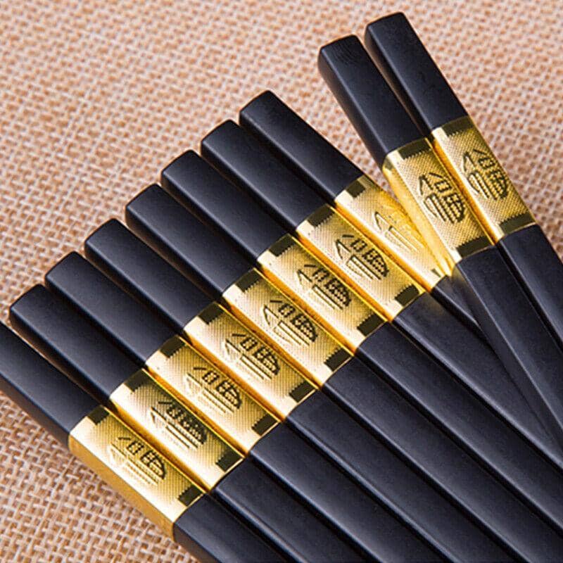 Reusable Fibreglass Chopsticks, 10 Pairs - Black with Silver Emblem Band - view 5