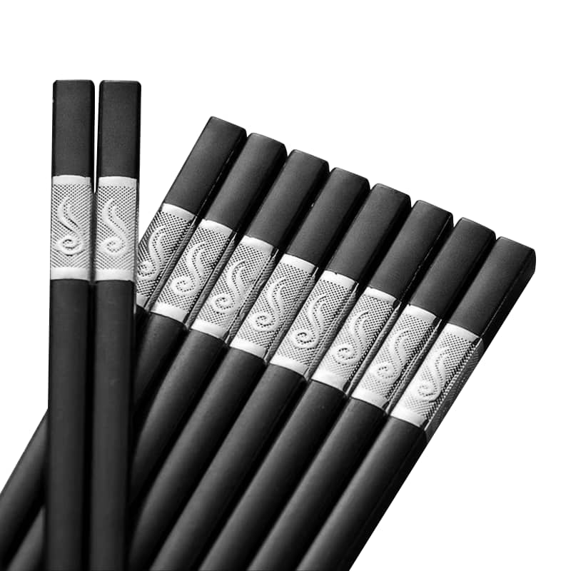 Reusable Fibreglass Chopsticks, 10 Pairs - Black with Silver Swirl Band
