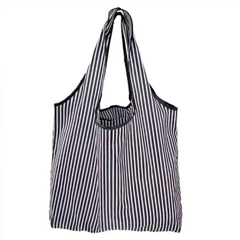 Reusable Foldable Shopping Bag, Light Waterproof Grocery Bag 39 x 46cm - Black and White Stripes