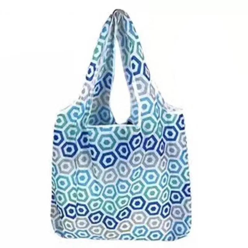 Reusable Foldable Shopping Bag, Light Waterproof Grocery Bag 39 x 46cm - Blue Hexagon Print