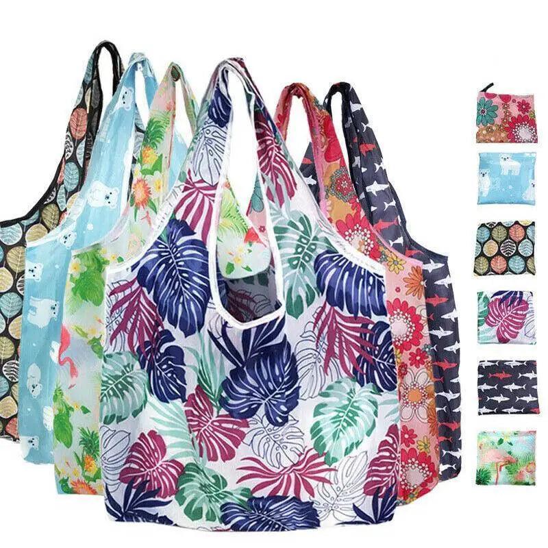 Reusable Foldable Shopping Bag, Light Waterproof Grocery Bag 39 x 46cm - Coral Pink Unicorn and Planet Print - view 2
