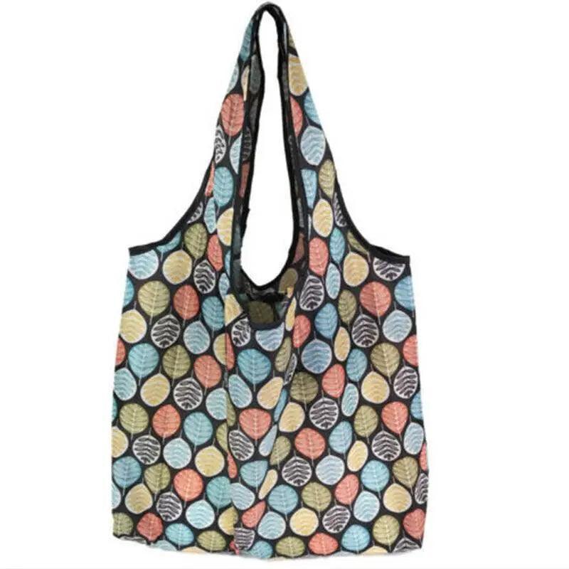 Reusable Foldable Shopping Bag, Light Waterproof Grocery Bag 39 x 46cm - Multicolour Leaf Print
