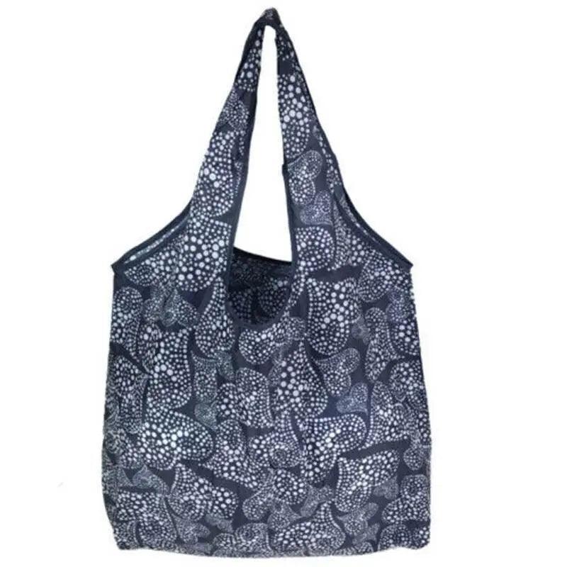 Reusable Foldable Shopping Bag, Light Waterproof Grocery Bag 39 x 46cm - Navy Blue Dotted Pattern