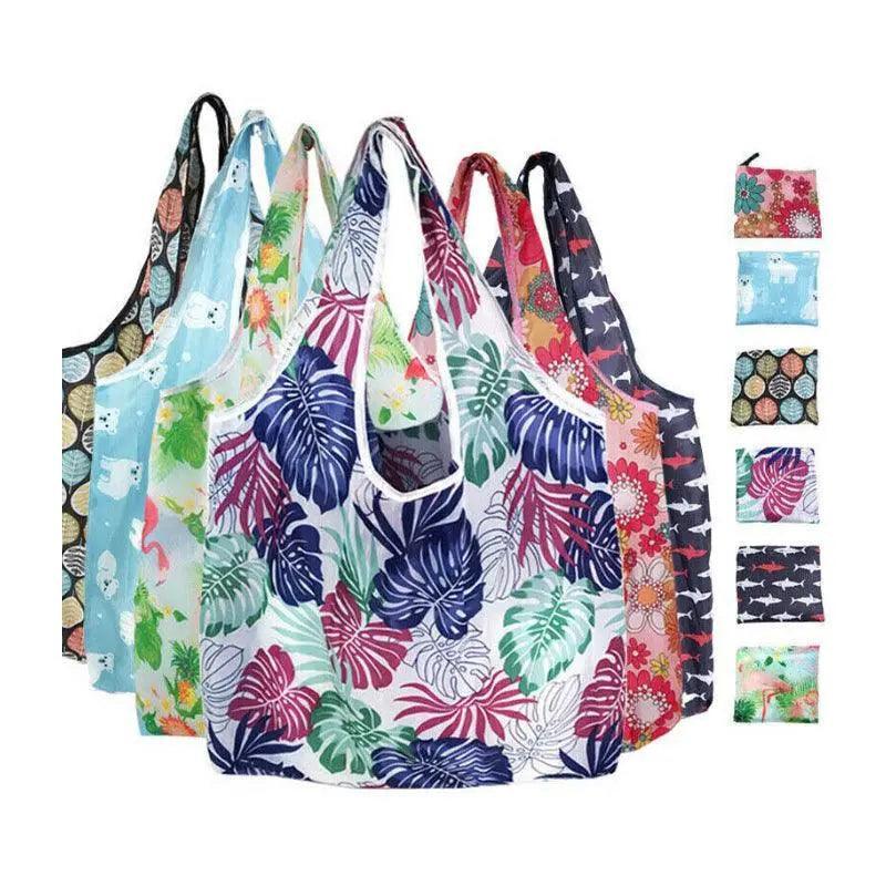 Reusable Foldable Shopping Bag, Light Waterproof Grocery Bag 39 x 46cm - Navy Blue Dotted Pattern - view 3