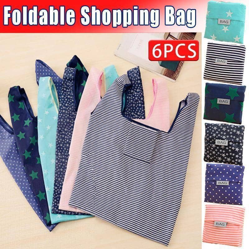 Reusable Foldable Shopping Bags, Pack of 6, Eco Grocery Tote
