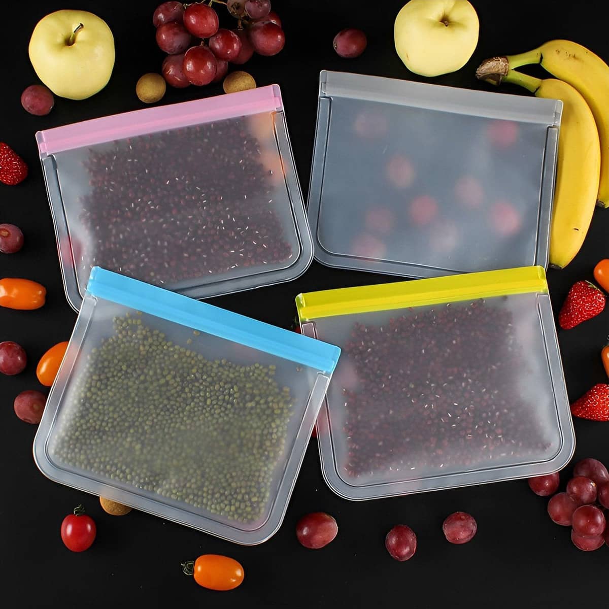 Reusable Frosted Food Storage Bags with Ziplock, Pack of 10 - Grey Zip - view 5