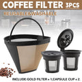 Reusable Gold Coffee Filter Basket with Two Capsule Cups, Stainless Steel