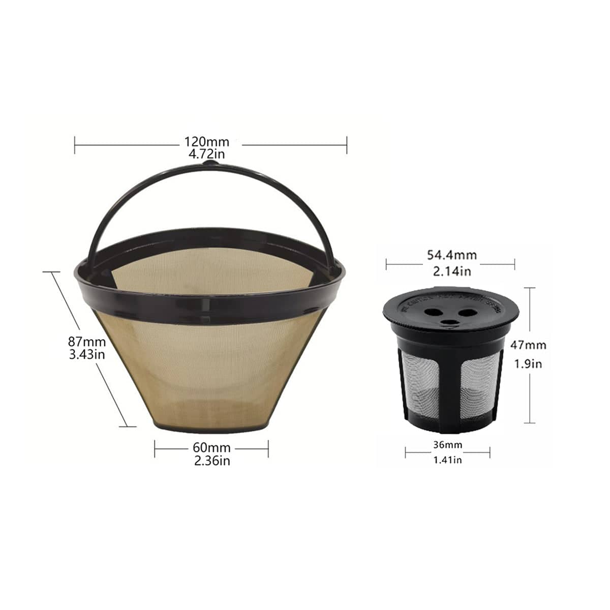 Reusable Gold Coffee Filter Basket with Two Capsule Cups, Stainless Steel - view 3
