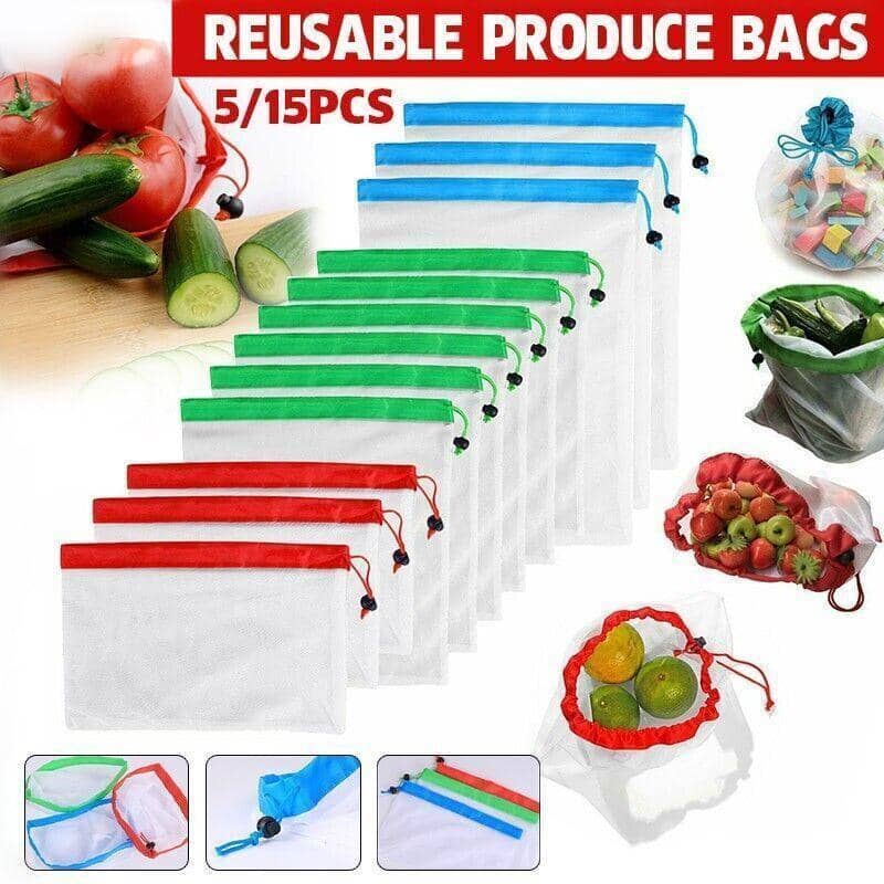 Reusable Mesh Produce Bags, Pack of 5 - Medium (30 x 35 cm), Green - view 2