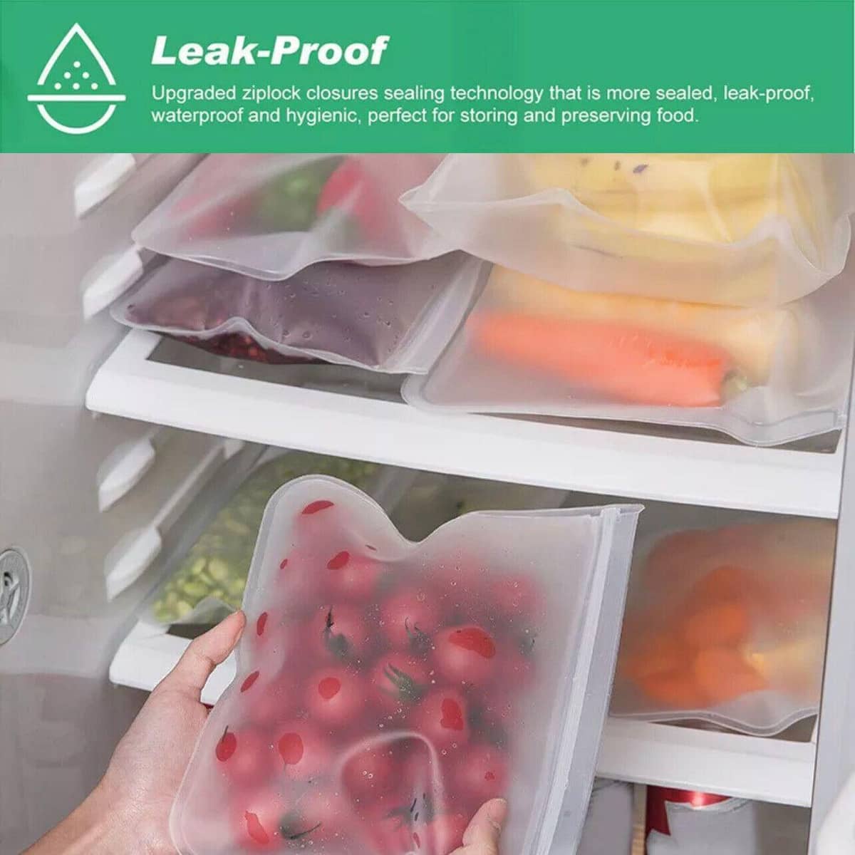 Reusable PEVA Food Storage Bags with Zip Lock - 6 Large and 4 Small, Pack of 10 - view 4