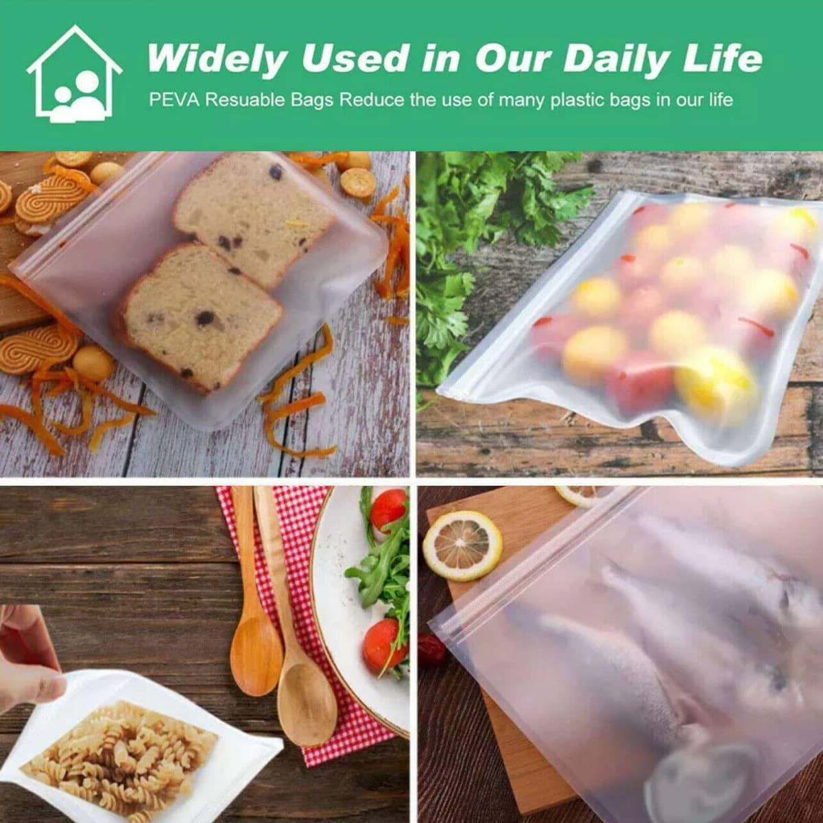 Reusable PEVA Food Storage Bags with Zip Lock - 6 Large and 4 Small, Pack of 10 - view 5