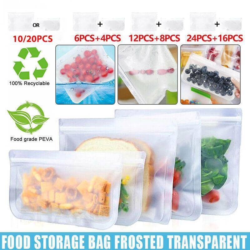 Reusable PEVA Food Storage Bags with Zip Lock - Small 22 x 12 cm, Pack of 10 - view 2