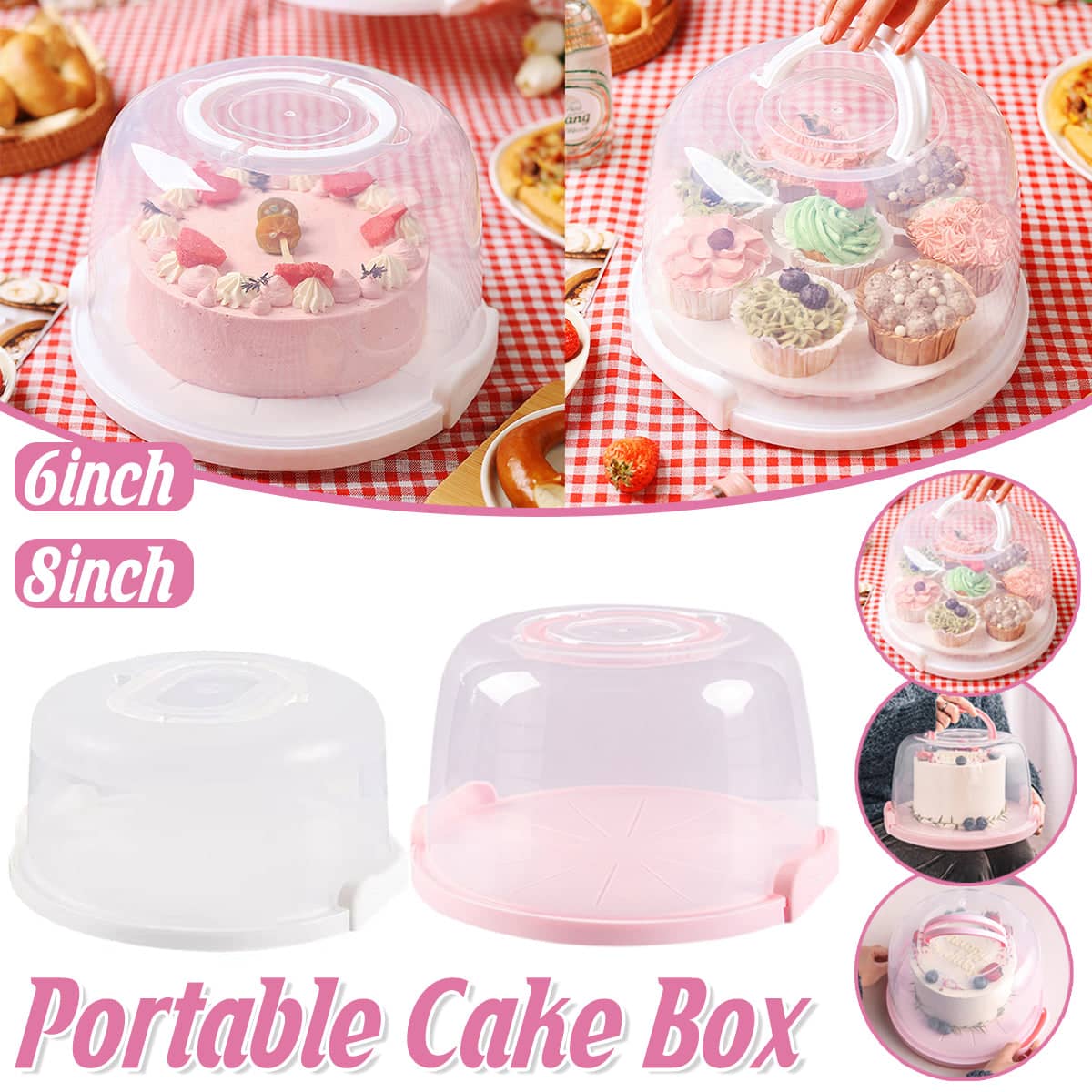 Reusable Plastic Cupcake Carrier Box with Handle - Pink, 8 Inch (32 cm Base) - view 2
