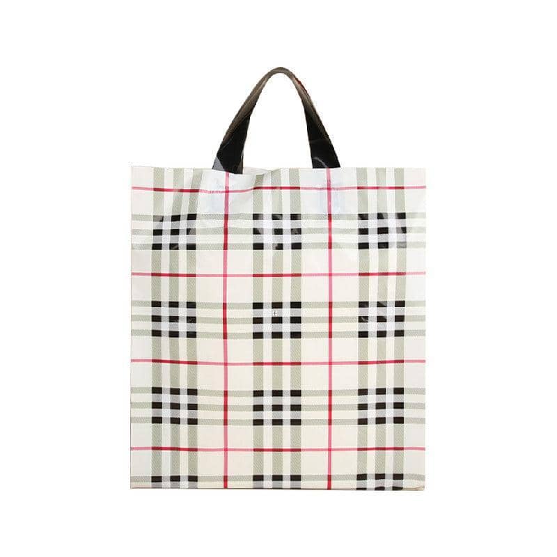 Reusable Plastic Tote Bags - Red and Black Check, 32 x 25 x 8 cm, Pack of 50