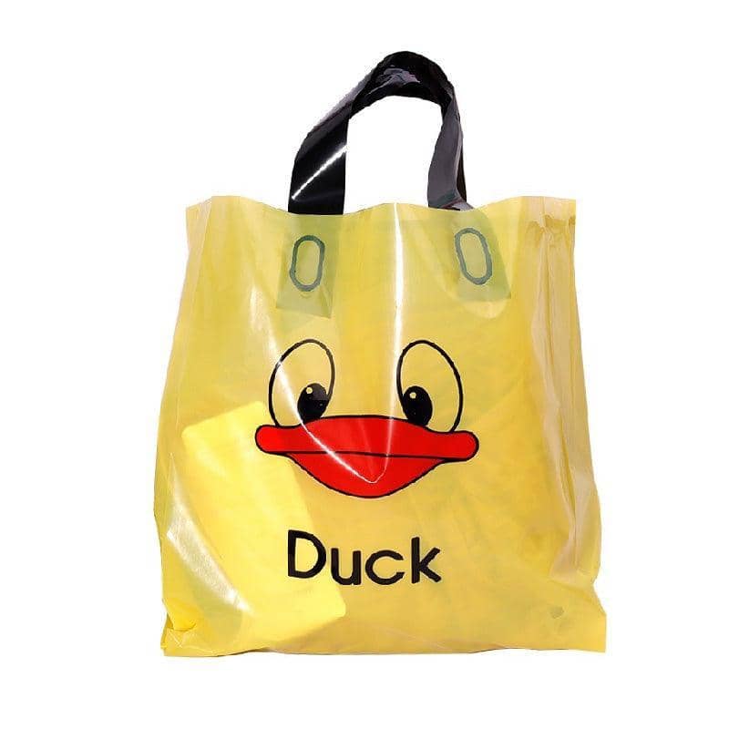 Reusable Plastic Tote Bags - Yellow Duck Face Print, 37 x 30 x 8 cm, Pack of 50