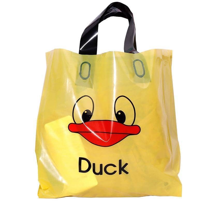 Reusable Plastic Tote Bags - Yellow Duck Face Print, 47 x 40 x 8 cm, Pack of 50