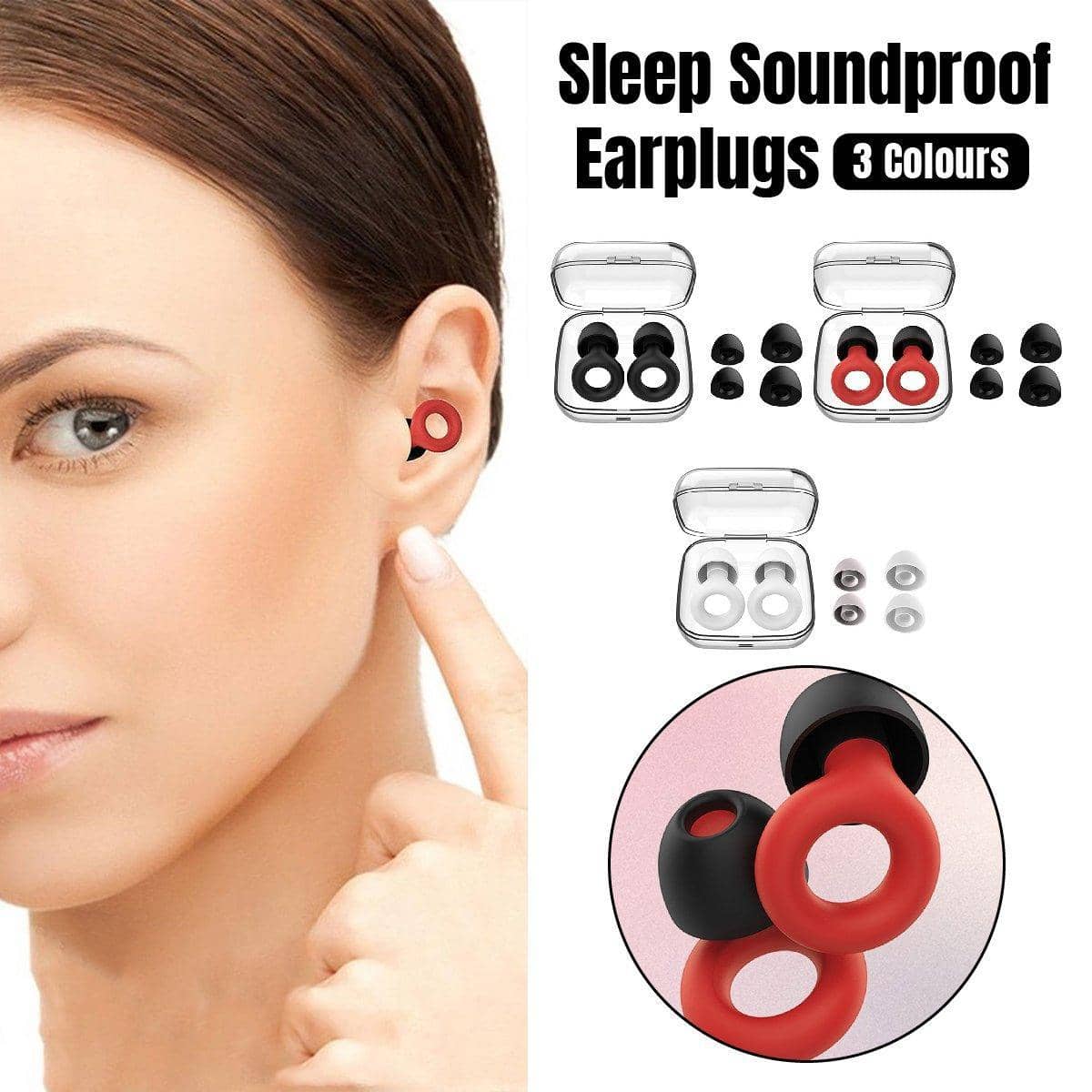 Reusable Silicone Earplugs for Sleeping and Swimming with Case - Red - view 2