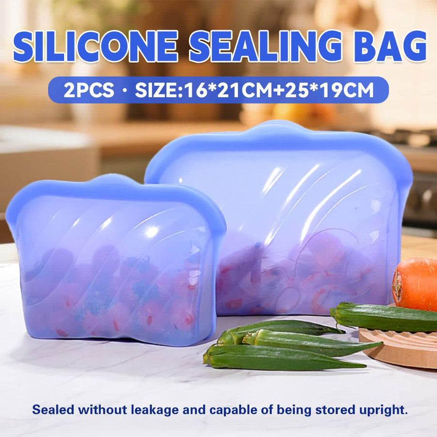 Reusable Silicone Food Storage Bags, Blue, Set of 2 (1 Small, 1 Large)