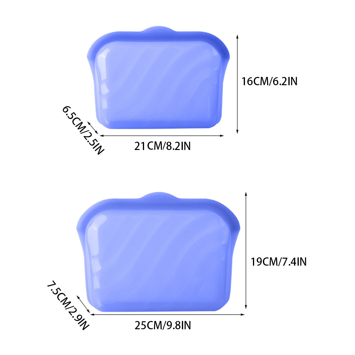 Reusable Silicone Food Storage Bags, Blue, Set of 2 (1 Small, 1 Large) - view 3