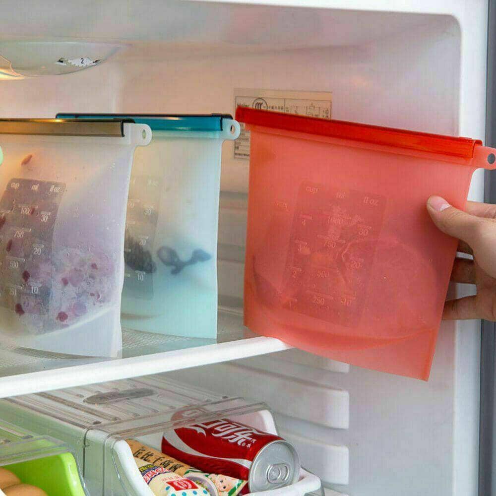 Reusable Silicone Food Storage Bags, Leak Proof 500ml - Red - view 4