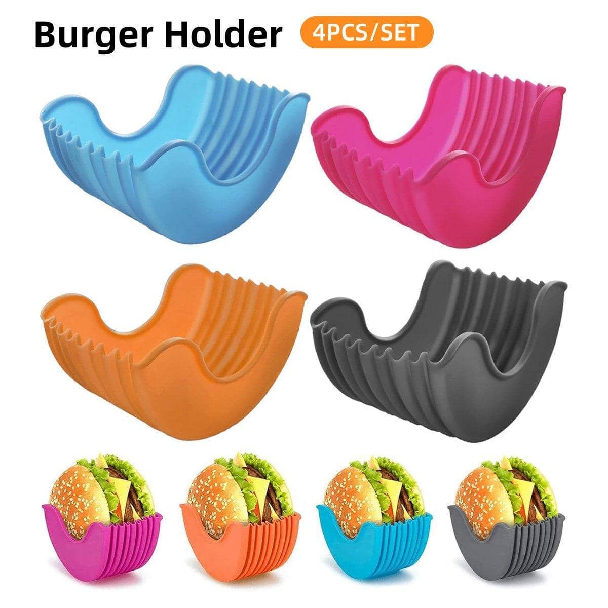 Reusable Silicone Hamburger Holder Sandwich Rack, Pack of 4