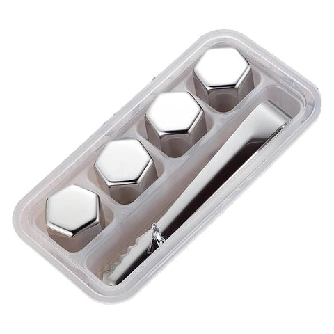Reusable Stainless Steel Ice Cubes with Tongs - 4 Pack