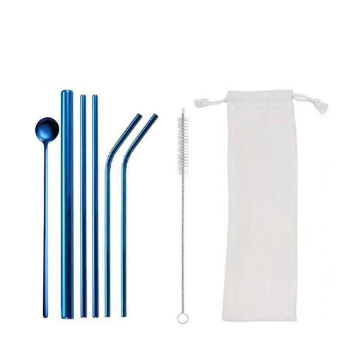 Reusable Stainless Steel Straw Set - Blue, Set 1