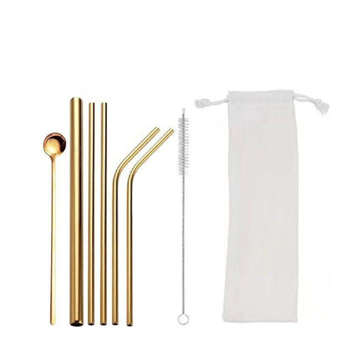 Reusable Stainless Steel Straw Set - Gold, Set 1