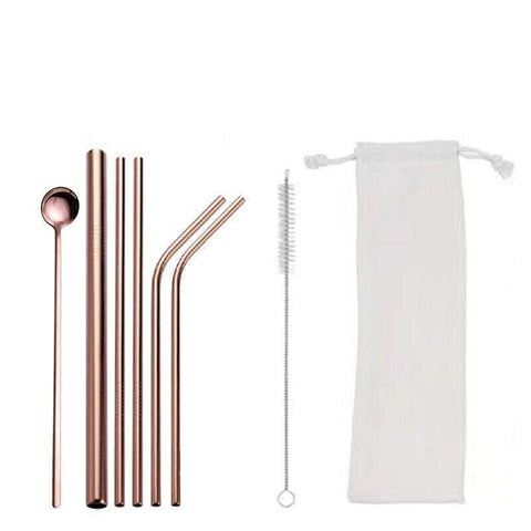 Reusable Stainless Steel Straw Set - Rose Gold, Set 1