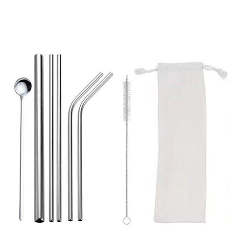 Reusable Stainless Steel Straw Set - Silver, Set 1