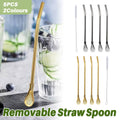 Reusable Stainless Steel Straw Spoon Set of 5 with Filter and Brush - Gold - view 2