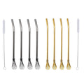 Reusable Stainless Steel Straw Spoon Set of 5 with Filter and Brush - Gold - view 3