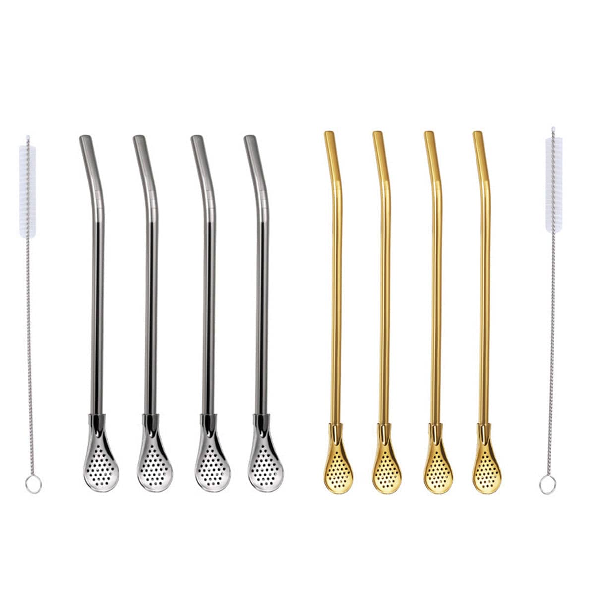 Reusable Stainless Steel Straw Spoon Set of 5 with Filter and Brush - Gold - view 3