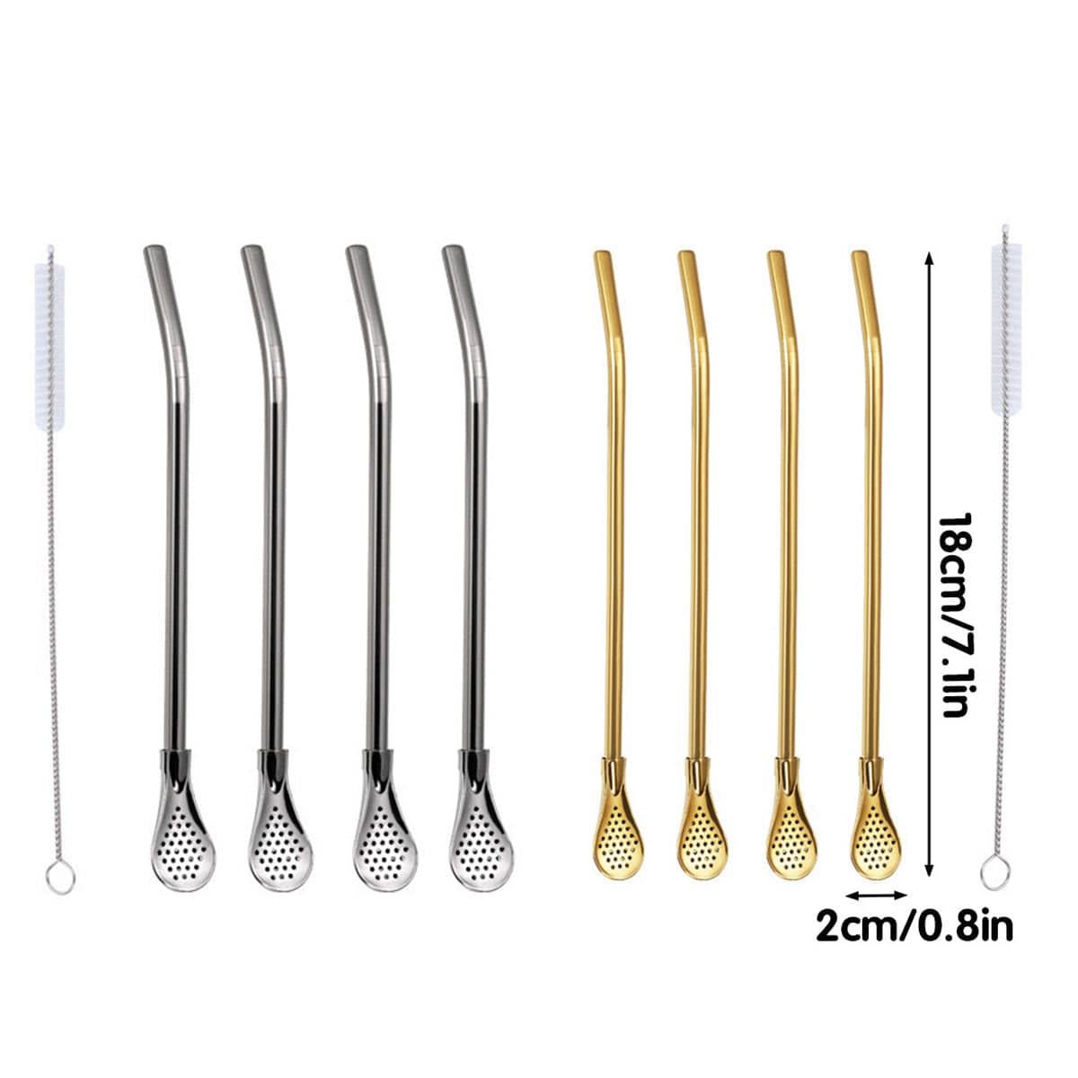 Reusable Stainless Steel Straw Spoon Set of 5 with Filter and Brush - Gold - view 4