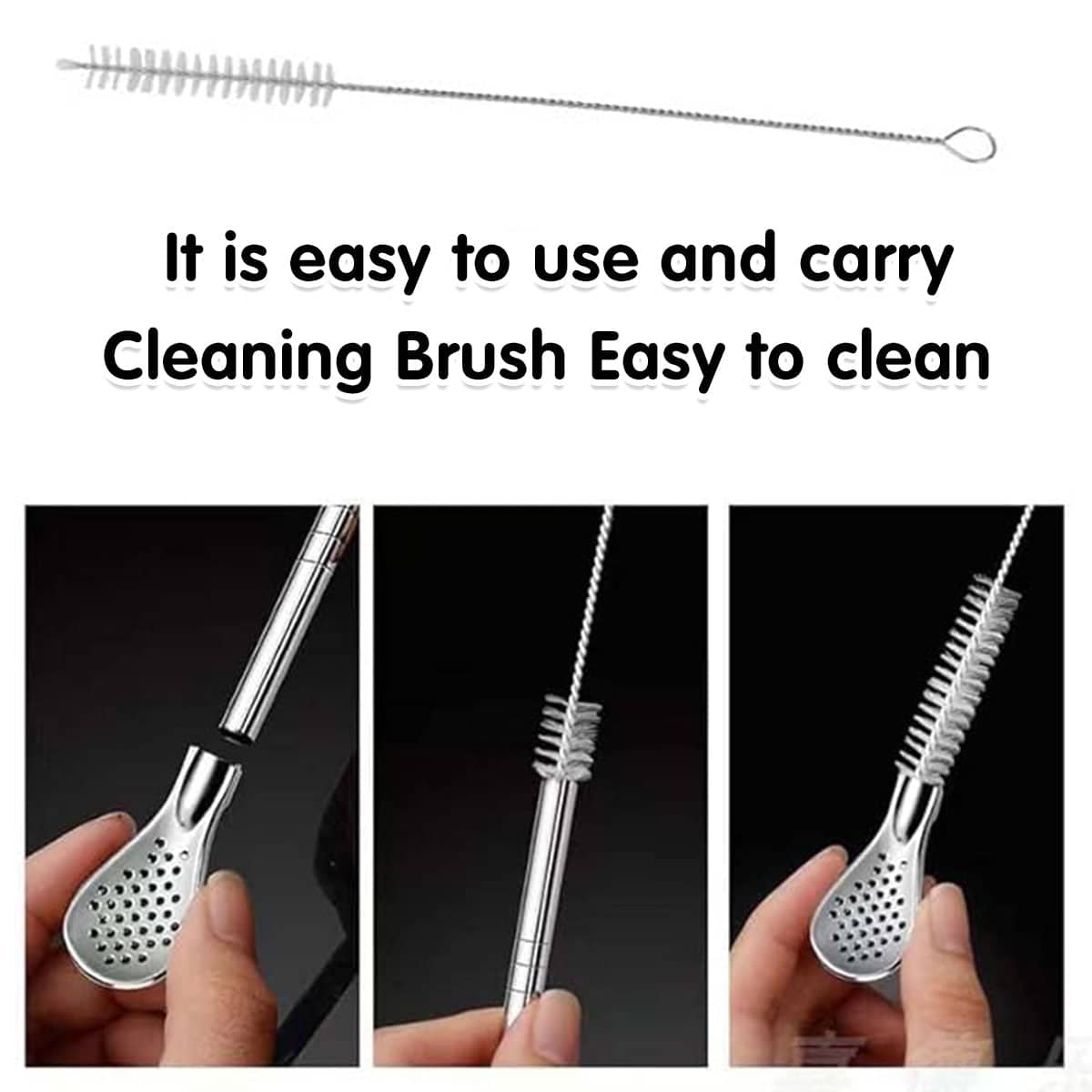 Reusable Stainless Steel Straw Spoon Set of 5 with Filter and Brush - Gold - view 5