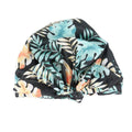 Reusable Waterproof Shower Cap for Long Hair - Black Tropical Leaf Print