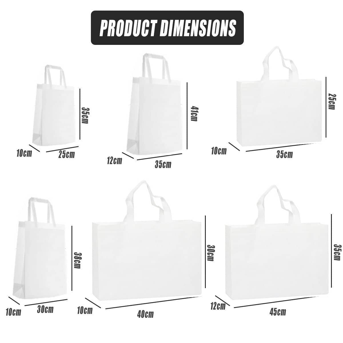 Reusable White Non-Woven Shopping Bags, Pack of 100 - 35 x 25 x 10 cm - view 3