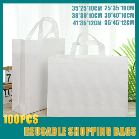 Reusable White Non-Woven Shopping Bags, Pack of 100 - 38 x 30 x 10 cm - view 2