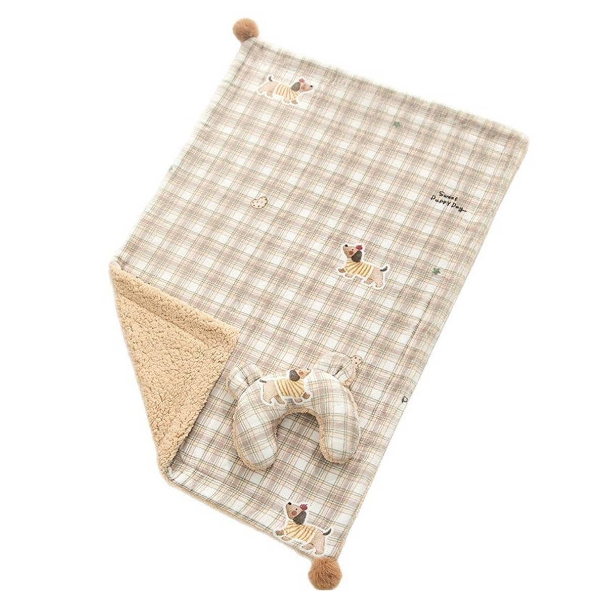 Reversible Pet Blanket and Bear Pillow Set, Warm Plaid Fleece for Dogs and Cats - view 2