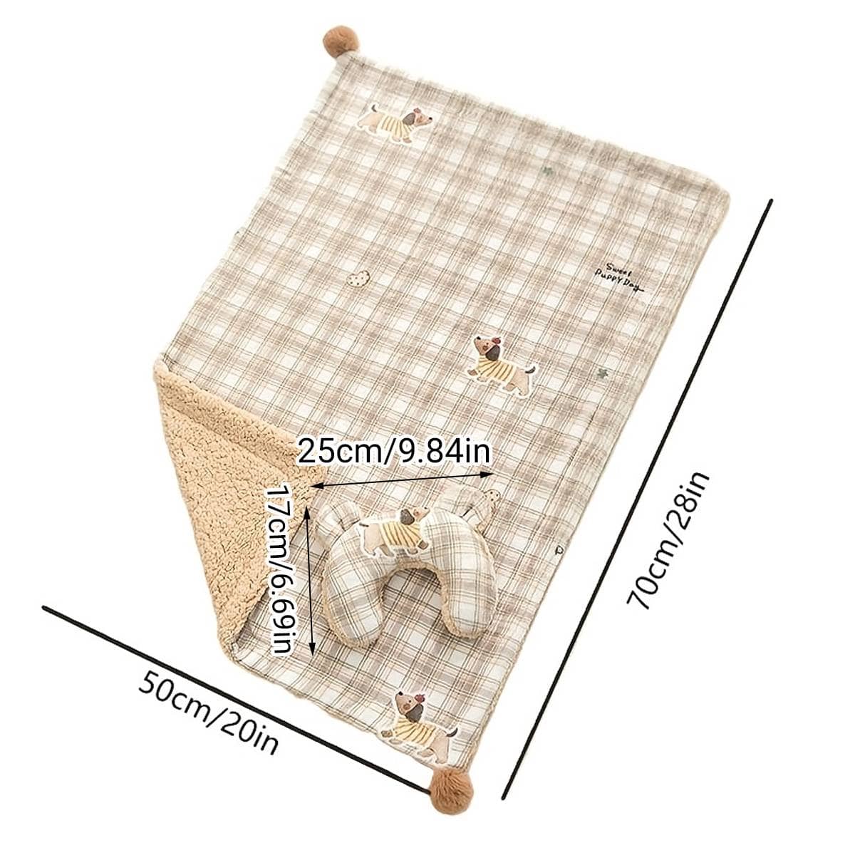 Reversible Pet Blanket and Bear Pillow Set, Warm Plaid Fleece for Dogs and Cats - view 3