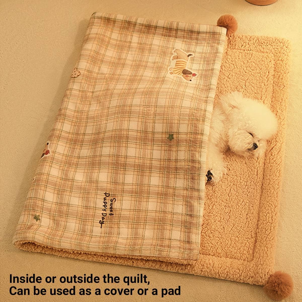 Reversible Pet Blanket and Bear Pillow Set, Warm Plaid Fleece for Dogs and Cats - view 5