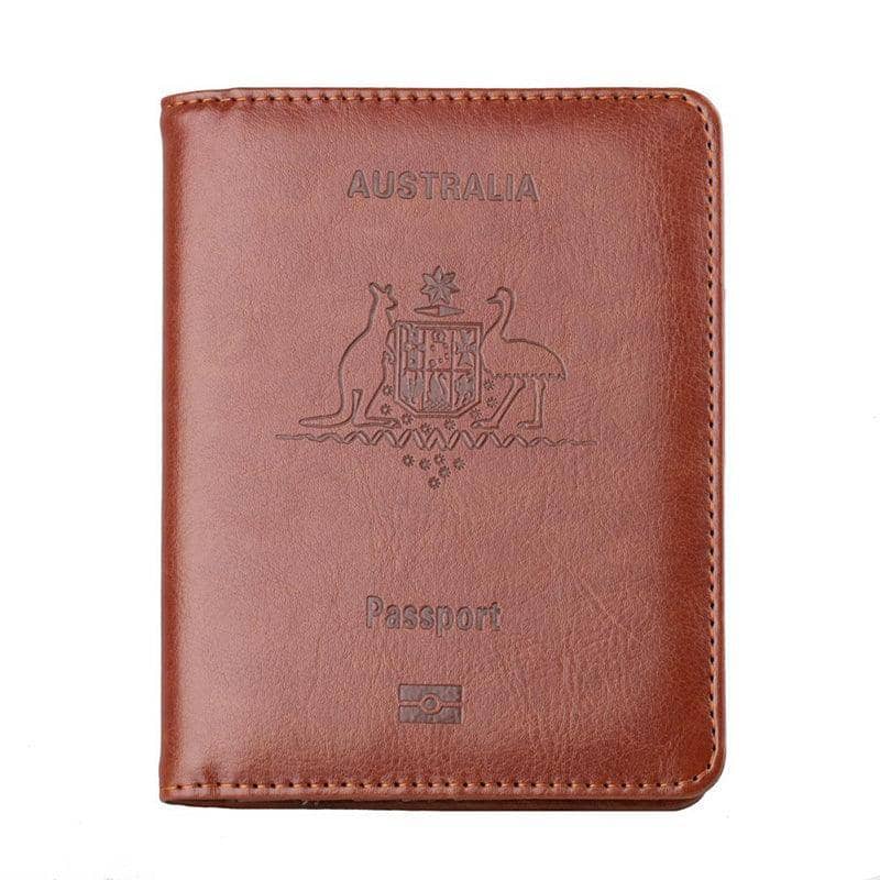 RFID Blocking Faux Leather Passport Holder Travel Wallet - Brown