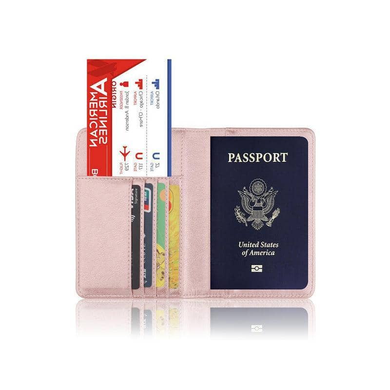 RFID Blocking Faux Leather Passport Holder Travel Wallet - Deep Pink - view 5