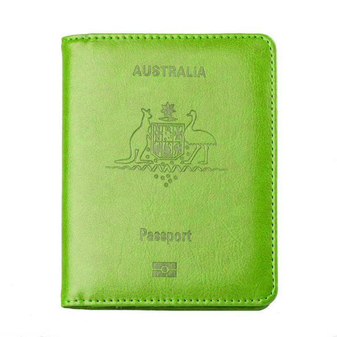 RFID Blocking Faux Leather Passport Holder Travel Wallet - Lime Green