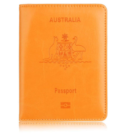 RFID Blocking Faux Leather Passport Holder Travel Wallet - Orange